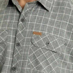 Orvis Mens XL Gray Plaid Short Sleeve Tech Hiking Button Front Shirt